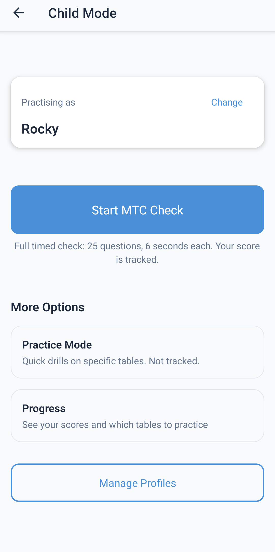 Child mode home screen with animal avatar